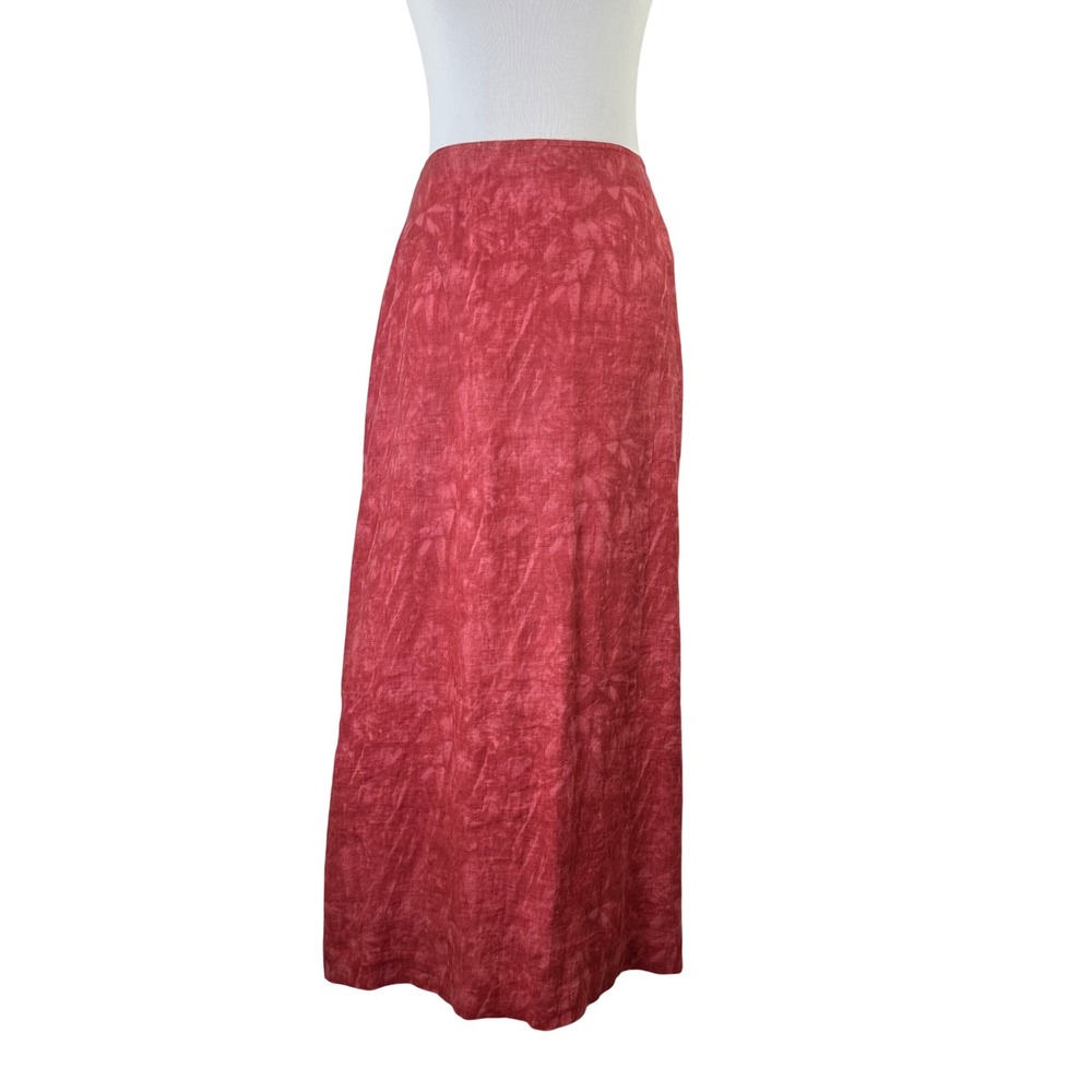 Carroll Reed Red 100% Linen Maxi Skirt A-Line Mottled Wash Boho Womens 14